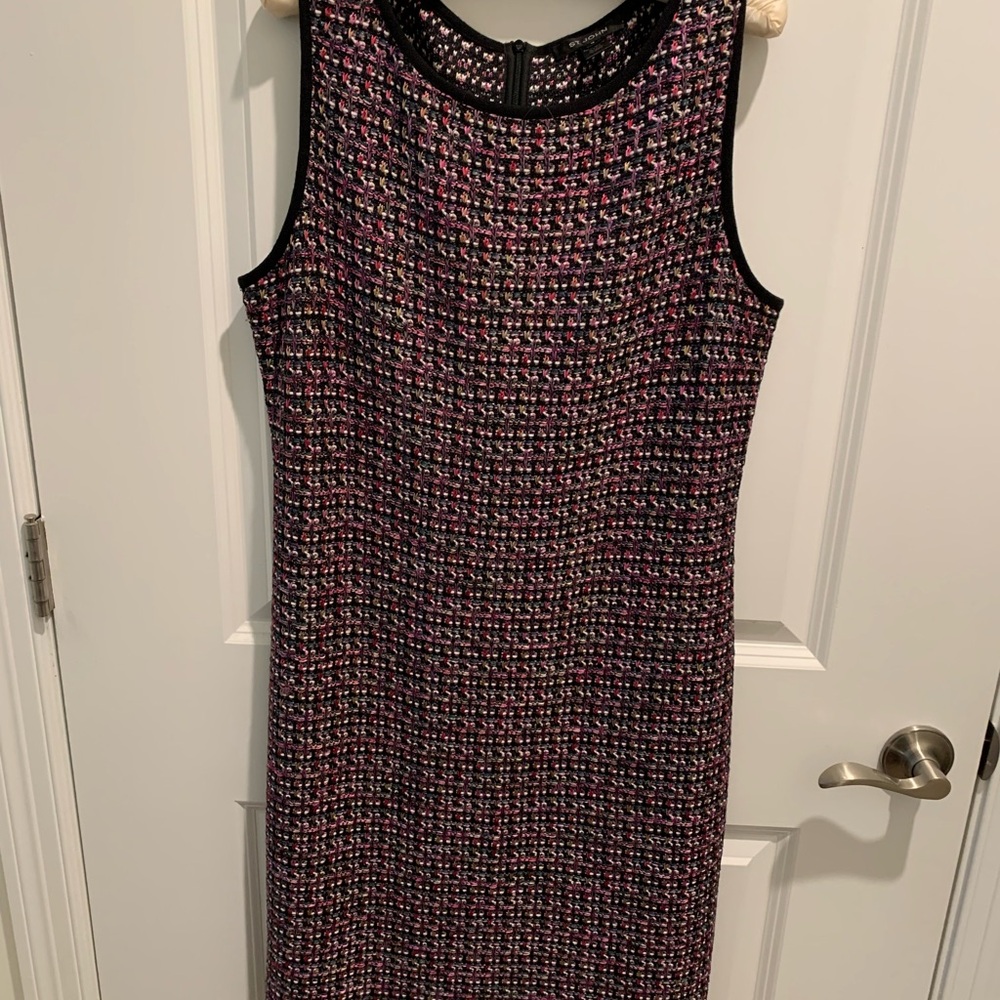 St. John Painterly Sheen Pink and Black Sheath Dress Sleeveless Crew Neck